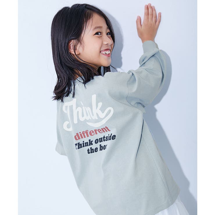 014-ロゴ3-セージ | 綿100％ デビラボガールズ BIGシルエットプリント袖リブ長袖Tシャツ | devirock