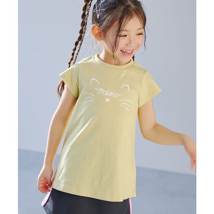 005-ネコ‐Sイエロー | 綿100％ デビラボ プリントチュニックTシャツ | devirock