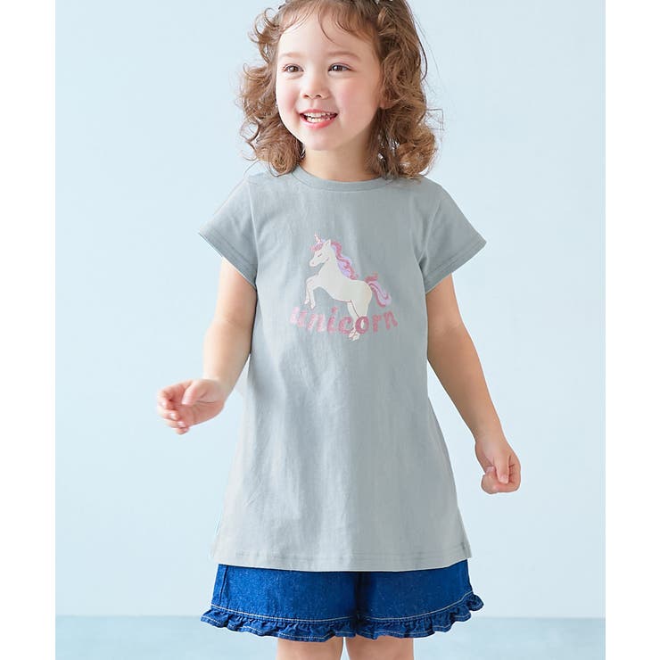 011-ユニコーン‐セージ | 綿100％ デビラボ プリントチュニックTシャツ | devirock