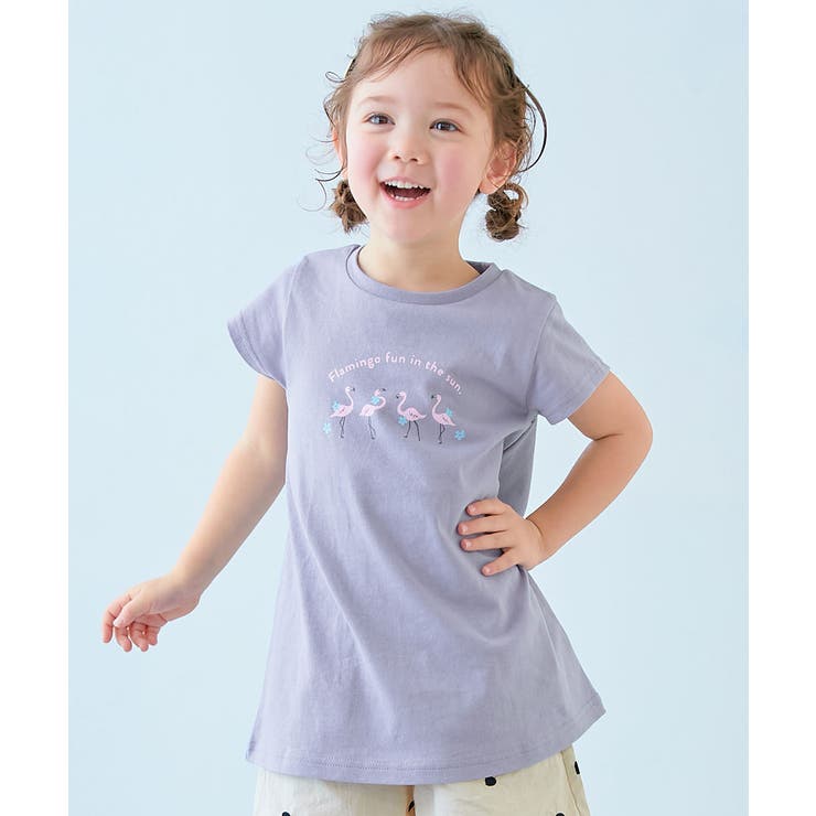 012-フラミンゴ‐Gブルー | 綿100％ デビラボ プリントチュニックTシャツ | devirock