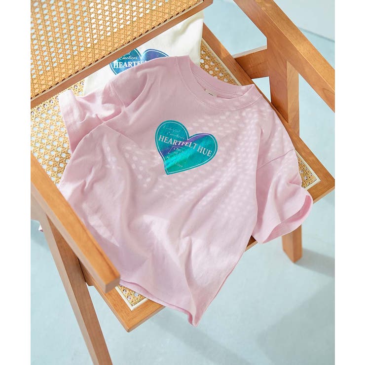 004-ハート1‐さくらピンク | 綿100％ デビラボ×きらっとメタリック ガールズBIGシルエットプリント半袖T… | devirock