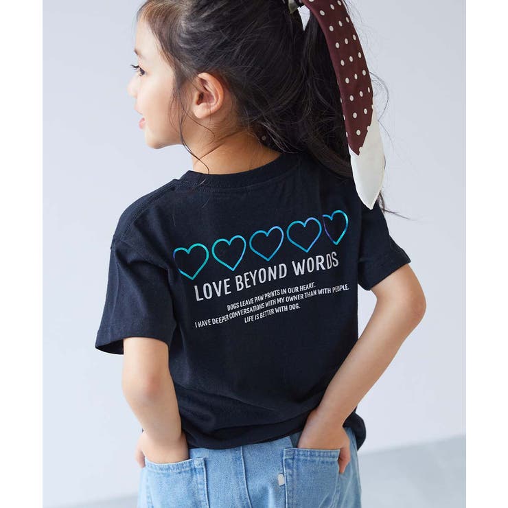 007-ハート2‐ブラック | 綿100％ デビラボ×きらっとメタリック ガールズBIGシルエットプリント半袖T… | devirock