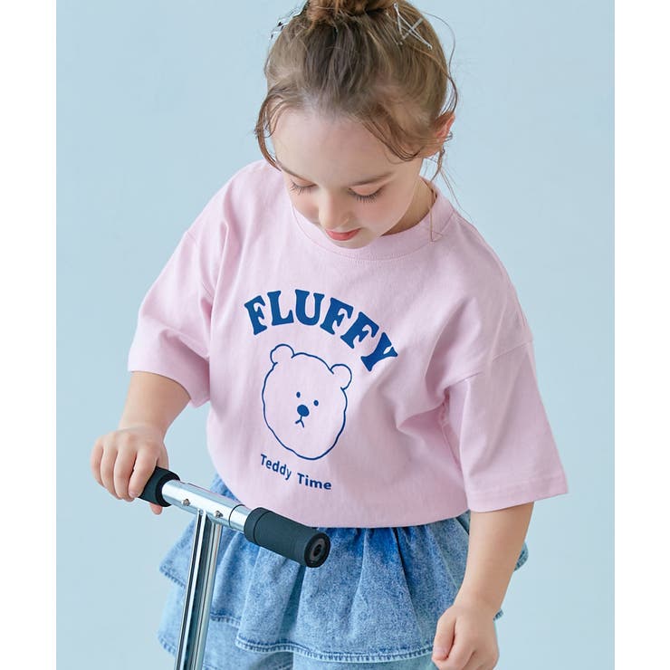 003-ベア‐さくらピンク | 綿100％ デビラボガールズ BIGシルエットプリント半袖Tシャツ | devirock