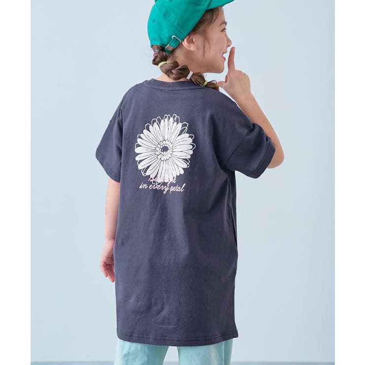 006-フラワー-Sネイビー | 綿100％ デビラボ BIGシルエット半袖ワンピース | devirock