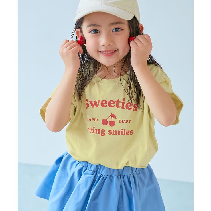 004-チェリー‐Sイエロー | 綿100％ デビラボガールズ プリント半袖Tシャツ | devirock