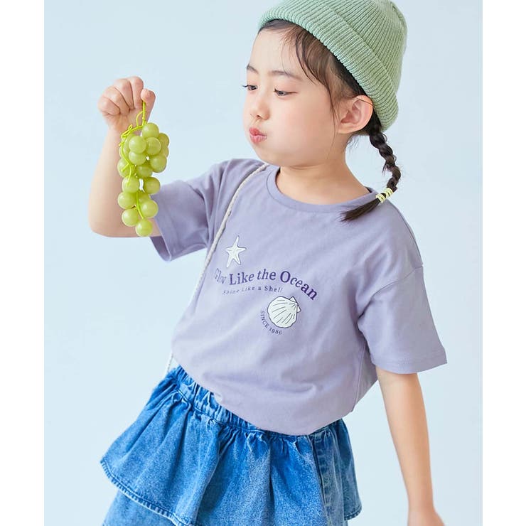 011-シェル‐Gブルー | 綿100％ デビラボガールズ プリント半袖Tシャツ | devirock