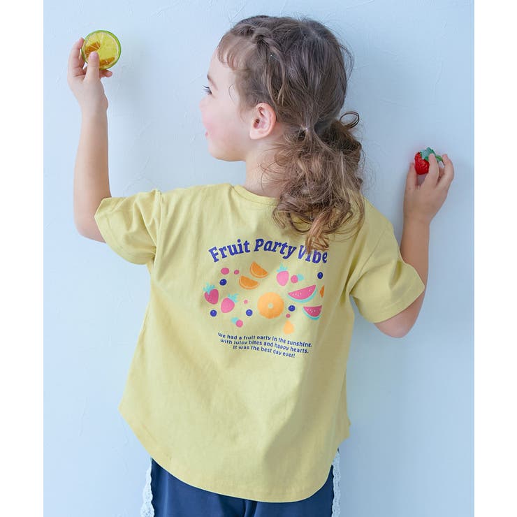 014-フルーツ‐Sイエロー | 綿100％ デビラボガールズ プリント半袖Tシャツ | devirock
