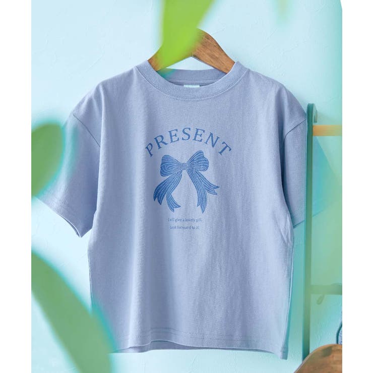 004-リボン-Gブルー | 綿100％ デビラボガールズ BIGシルエットプリント半袖Tシャツ | devirock