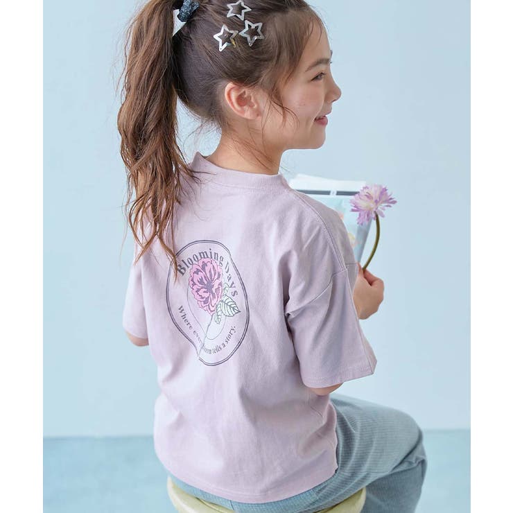 014-フラワー-ライラック | 綿100％ デビラボガールズ BIGシルエットプリント半袖Tシャツ | devirock