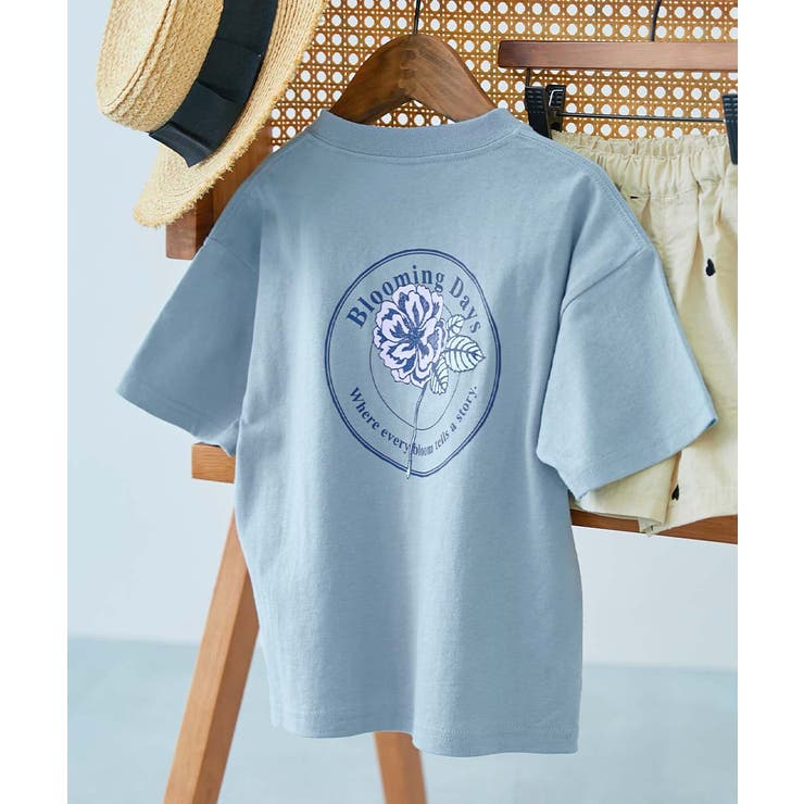 015-フラワー-ミストブルー | 綿100％ デビラボガールズ BIGシルエットプリント半袖Tシャツ | devirock