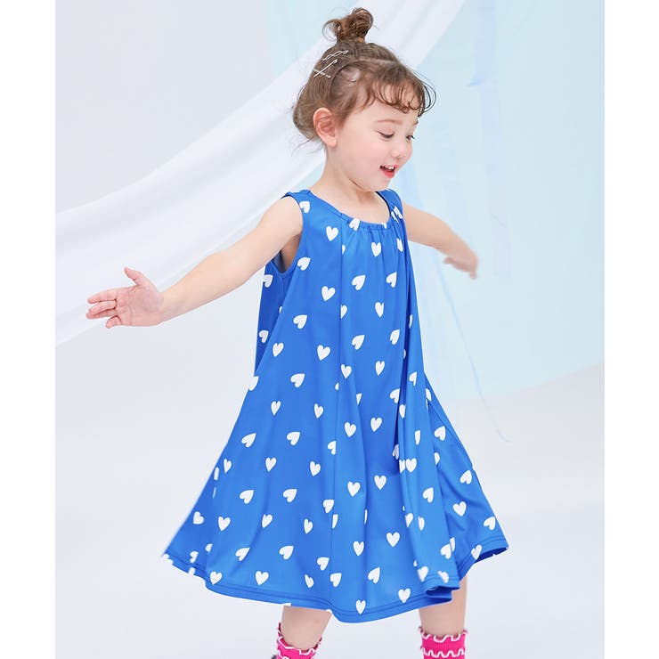 002-ハート-ブルー | 涼感 サラッとメッシュ 総柄 | devirock