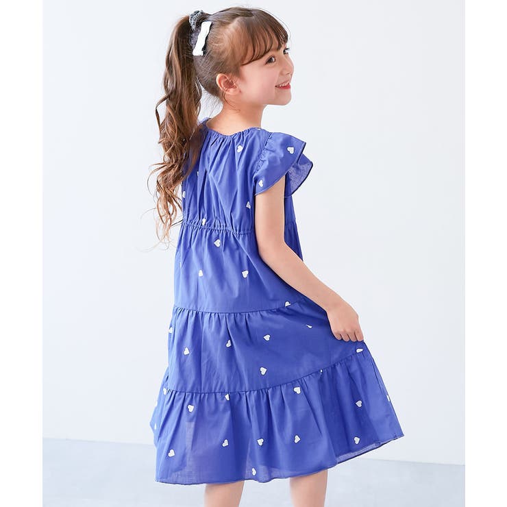 001-ブルー | 綿100％おめかし ハート総柄プリント さらっと軽やかワンピース | devirock