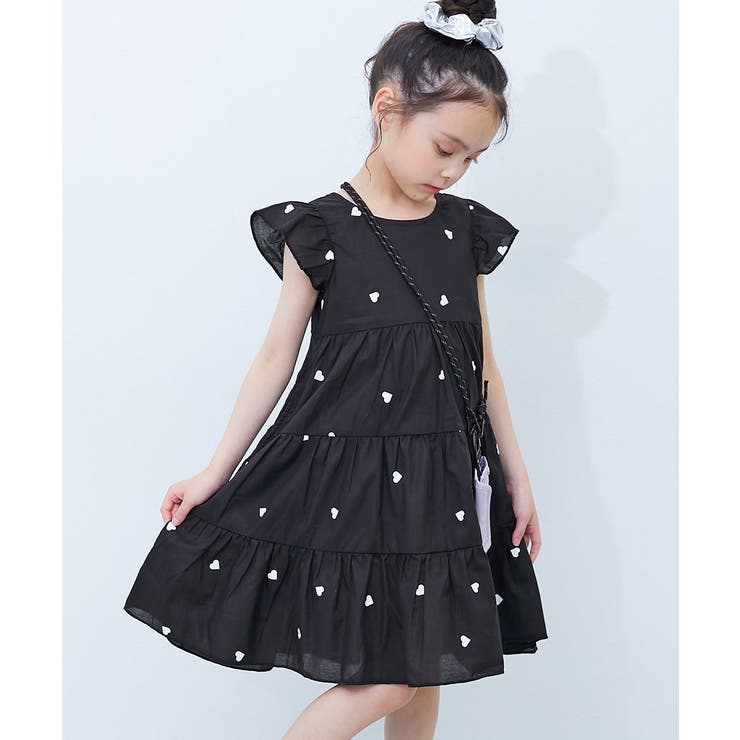 002-ブラック | 綿100％おめかし ハート総柄プリント さらっと軽やかワンピース | devirock