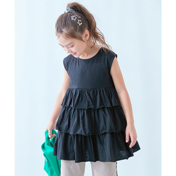 ブラック | ふんわりティアード チュニックワンピース 子供服 | devirock