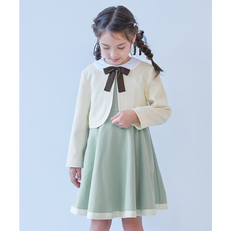 Gグリーン | フォーマル 襟付きドレス 2点セット | devirock