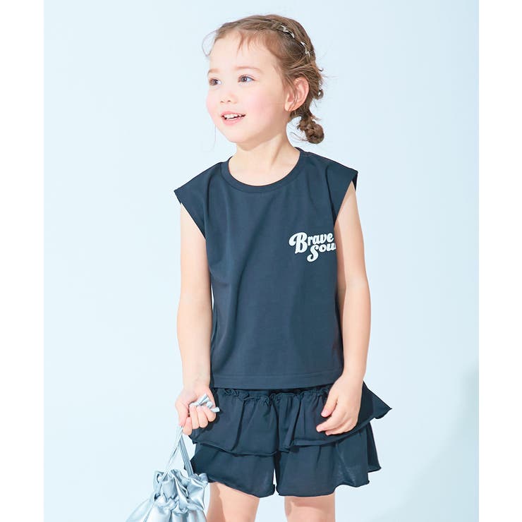 001-小ロゴ-ブラック | ひやシャリ 接触冷感 ロゴタンクトップ＋スカパン | devirock