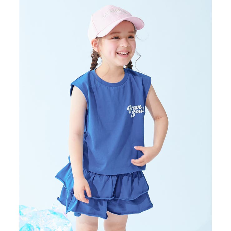 002-小ロゴ-ブルー | ひやシャリ 接触冷感 ロゴタンクトップ＋スカパン | devirock