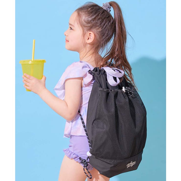 ブラック | メッシュ切り替え ガールズプールバッグ ナップサック | devirock