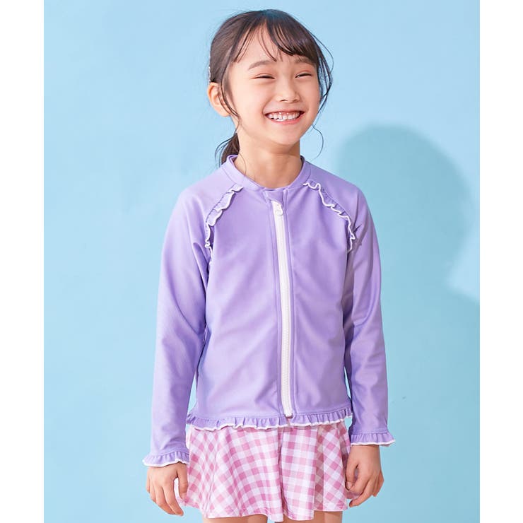 004-Sバイオレット | UVカット ラグラン メロウフリルガールズラッシュガード | devirock