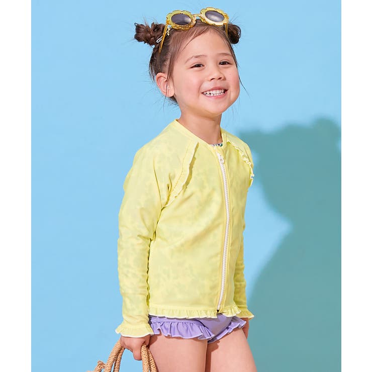 005-Sイエロー | UVカット ラグラン メロウフリルガールズラッシュガード | devirock