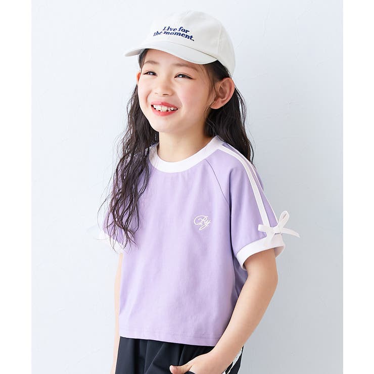 Sバイオレット | リボン付き サイドライン ミニ丈半袖Tシャツ | devirock