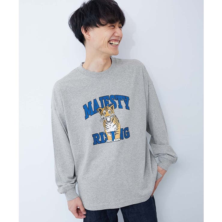 003-コトラ-杢グレー | 綿100％大人デビラボ プリント袖リブ長袖Tシャツ 子供服 | devirock