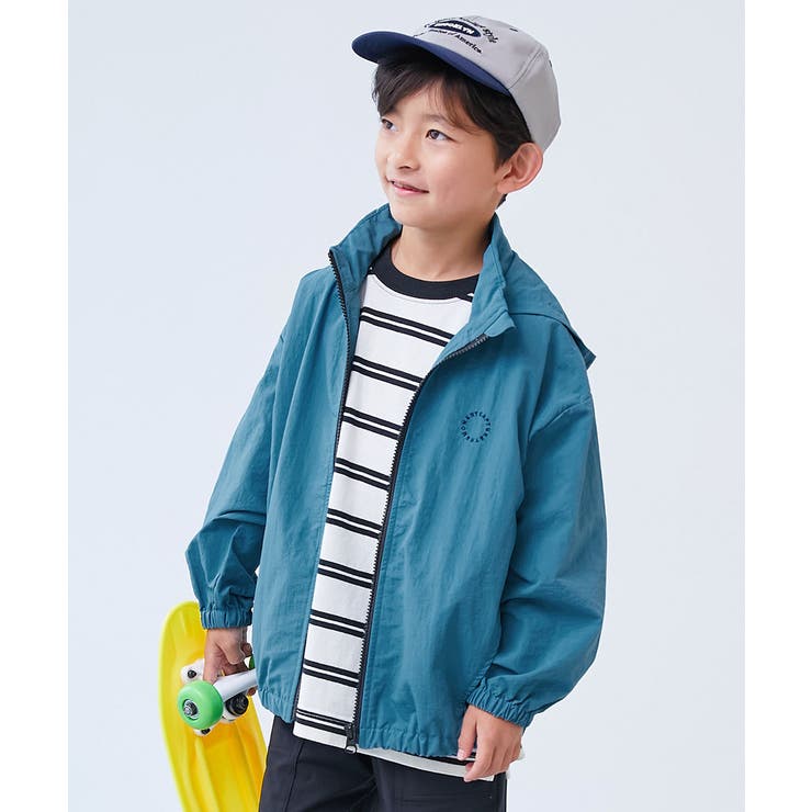 008-アッシュブルー | 水はじく 撥水ナイロン フードが収納できるウインドブレーカー | devirock