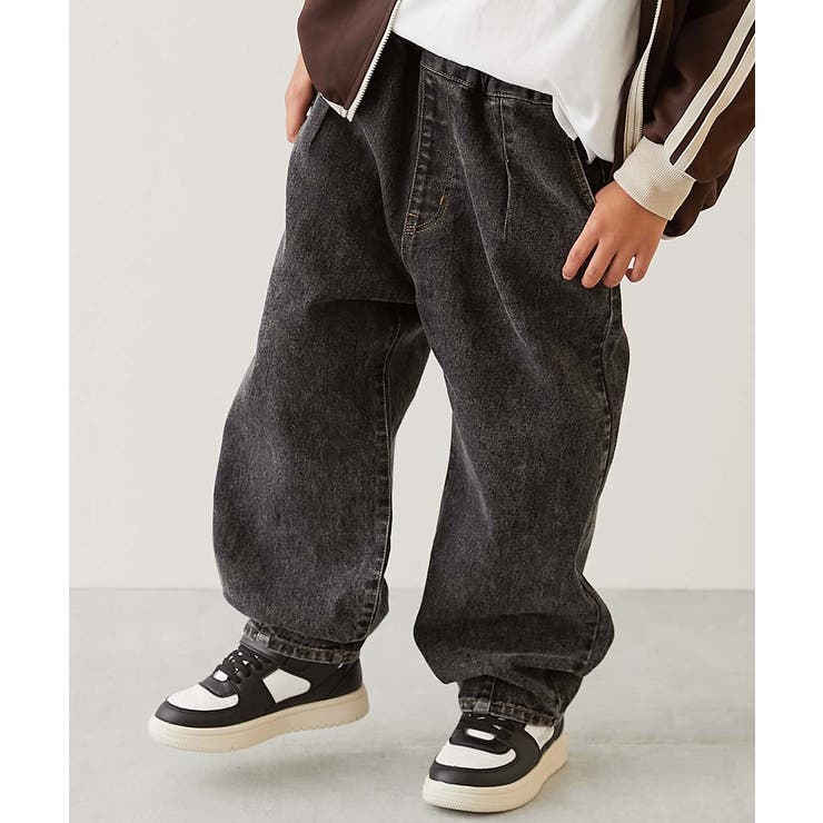 ブラック | ストレッチデニム ルーズタックパンツ 子供服 | devirock