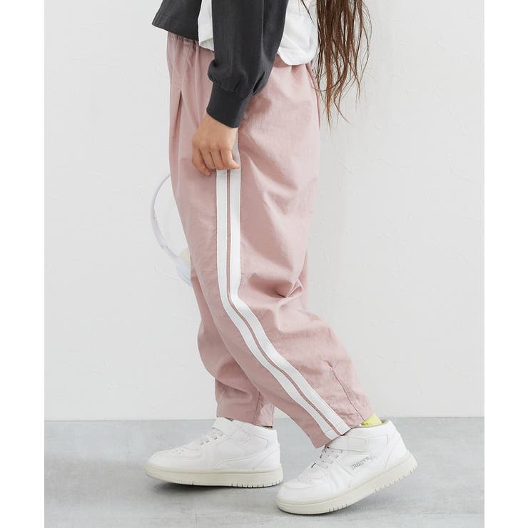006-ライン-ダスティピンク | 水はじく撥水ナイロン トラックパンツ セットアップ可能 | devirock