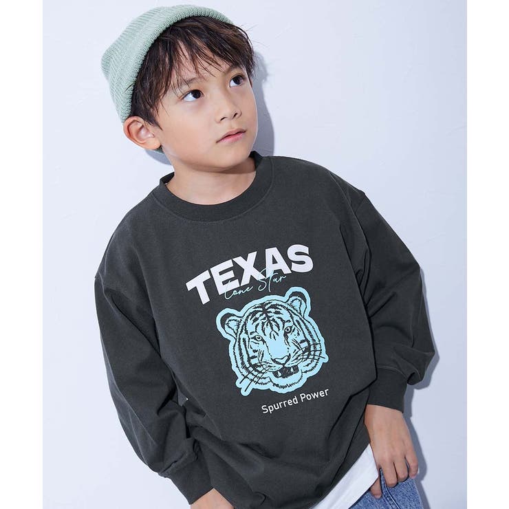 001-TEXAS-スミクロ | 綿100%デビラボ BIGシルエット プリント袖リブ長袖Tシャツ | devirock
