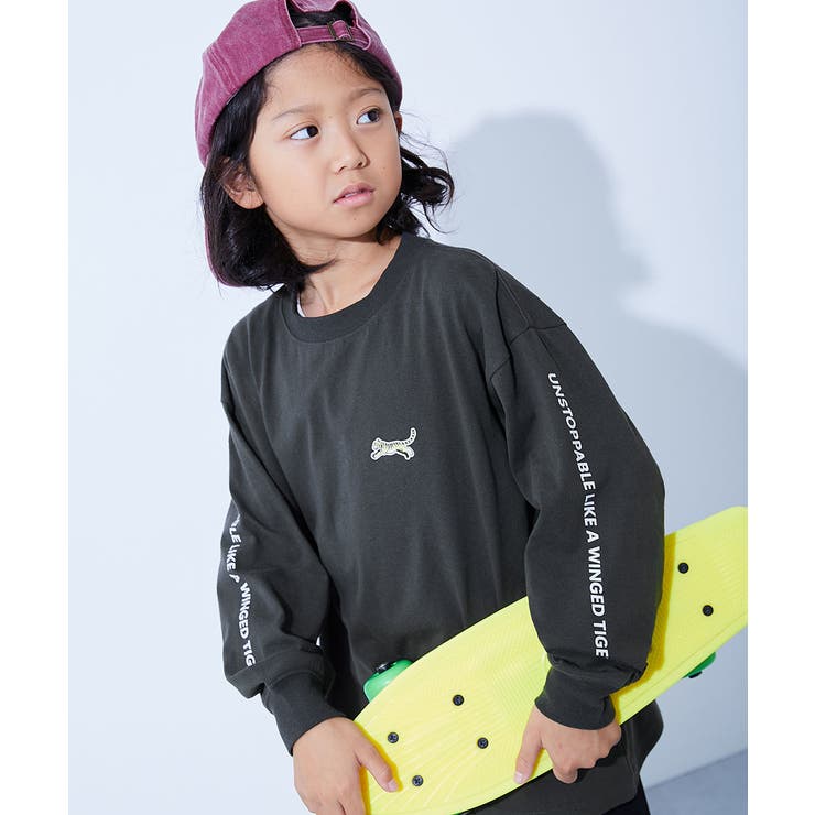 007-袖ロゴ-スミクロ | 綿100%デビラボ BIGシルエット プリント袖リブ長袖Tシャツ | devirock