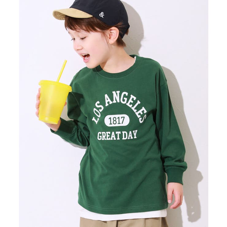 003-ロゴ2-ボトルグリーン | 綿100％ デビラボ BIGシルエットプリント袖リブ長袖Tシャツ | devirock