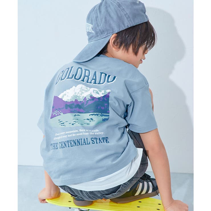 009-マウンテン‐ミストブルー | 綿100％デビラボ BIGシルエット プリント半袖Tシャツ | devirock