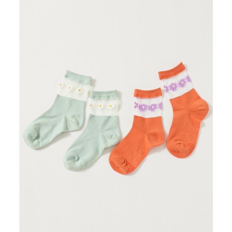 021-シースルー花 | 2足セット ガールズデザインソックス 子供服 | devirock