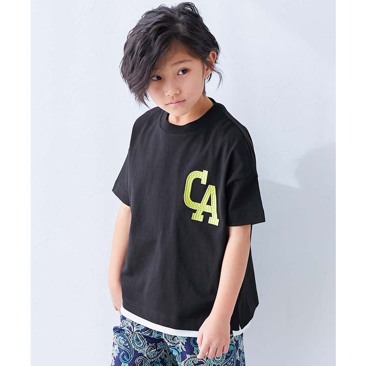 001-CA-ブラック | 綿100%お洗濯してもよれにくい ワンポイント刺繍 ビッグシルエット半袖Tシャツ | devirock