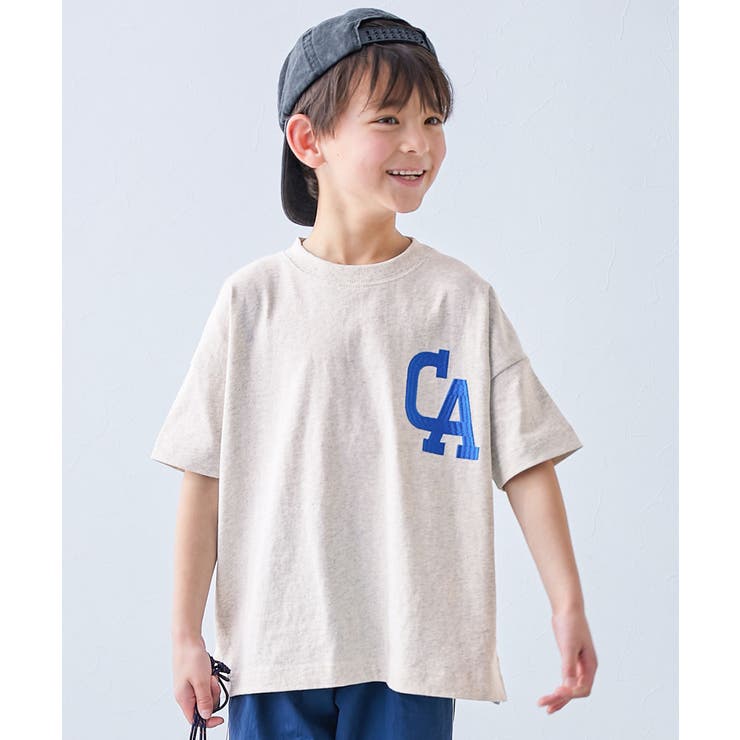 002-CA-オートミール | 綿100%お洗濯してもよれにくい ワンポイント刺繍 ビッグシルエット半袖Tシャツ | devirock