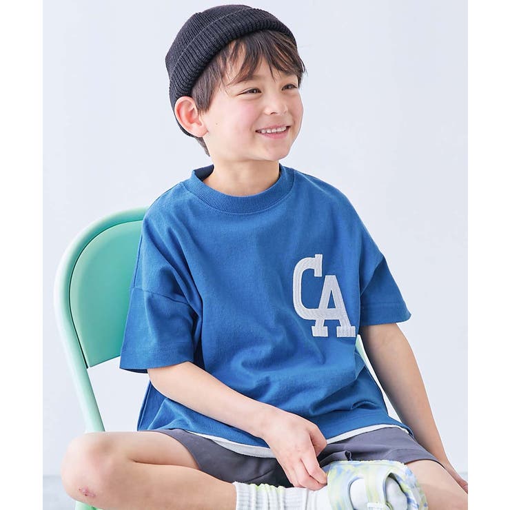 003-CA-クラシックブルー | 綿100%お洗濯してもよれにくい ワンポイント刺繍 ビッグシルエット半袖Tシャツ | devirock