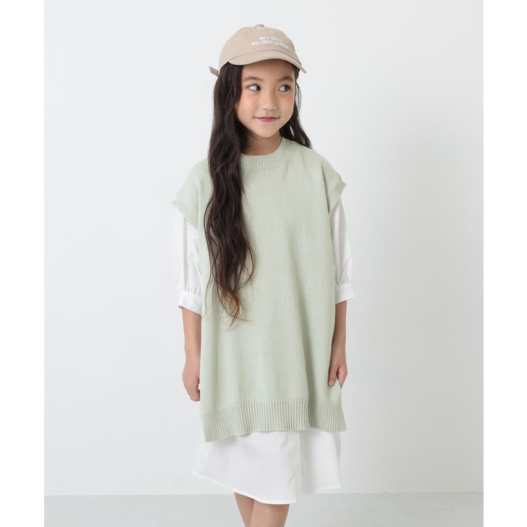 ニットベスト＆七分袖ワンピースセット 子供服 キッズ[品番：VR000008823]｜devirock（デビロック）のキッズ ファッション通販｜SHOPLIST（ショップリスト）