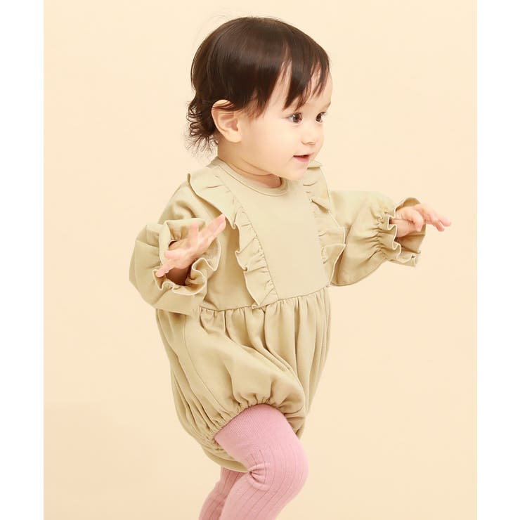 ベージュ | フリルスウェットロンパース 子供服 キッズ | devirock