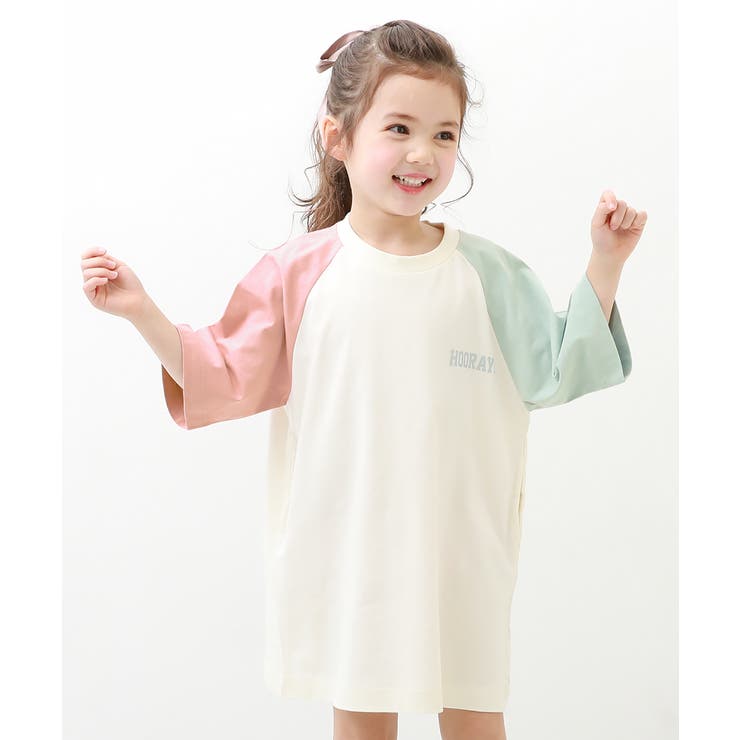 006-Sピンク | 7分袖ラグランワンピース 子供服 キッズ | devirock