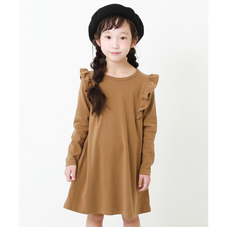 初売り 肩フリル長袖ワンピース 子供服 キッズ[品番：VR000009122 ワンピース