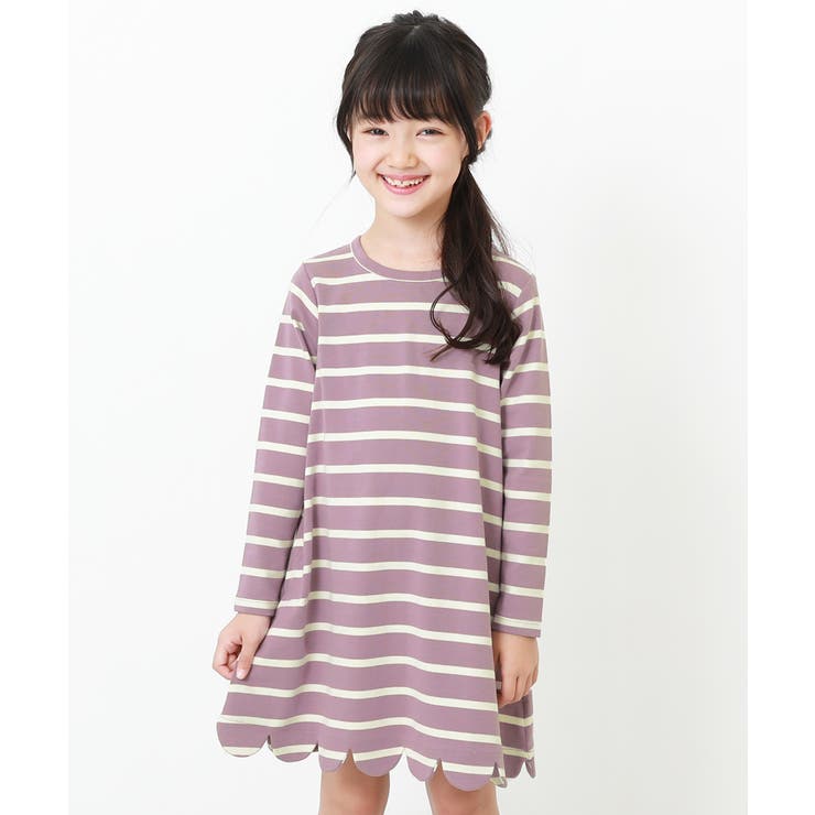 スカラップ長袖ワンピース 子供服  キッズ[品番：VR000009123]｜devirock（デビロック）のキッズファッション通販｜SHOPLIST（ショップリスト）