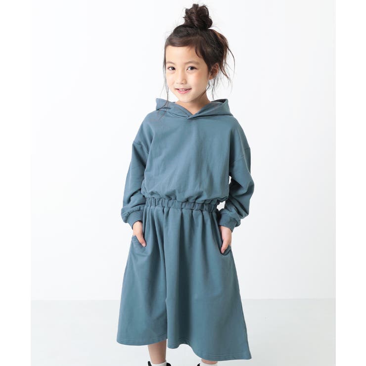 ブルーグレー | ウエストゴムパーカーワンピース 子供服 キッズ | devirock