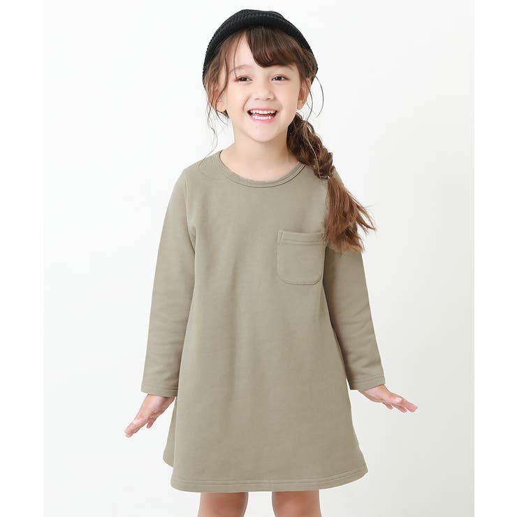 グレージュ | Aライン無地スウェットワンピース 子供服 キッズ | devirock
