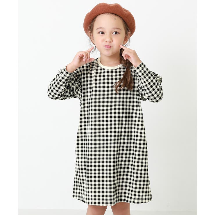 001-ブラック | 総柄袖フリル長袖ワンピース 子供服 キッズ | devirock