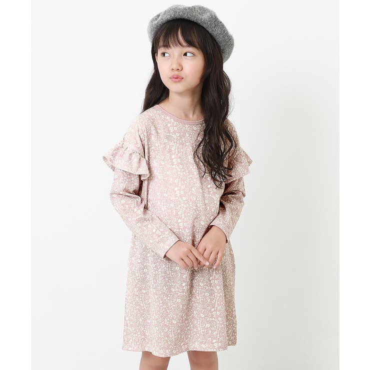 総柄袖フリル長袖ワンピース 子供服 キッズ[品番：VR000009047]｜devirock（デビロック）のキッズ ファッション通販｜SHOPLIST（ショップリスト）