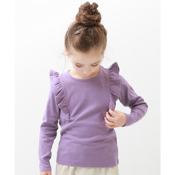 ラベンダー | 肩フリル長袖Tシャツ 子供服 キッズ | devirock