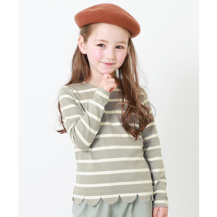 008-グレージュ | スカラップ長袖Tシャツ 子供服 キッズ | devirock
