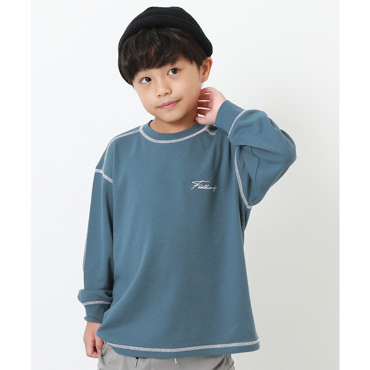 ブルーグレー | サーマル配色ステッチ長袖Tシャツ 子供服 キッズ | devirock