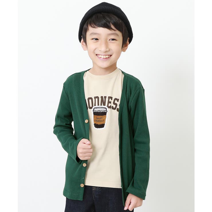 Dグリーン | 無地リブカーディガン 子供服 キッズ | devirock